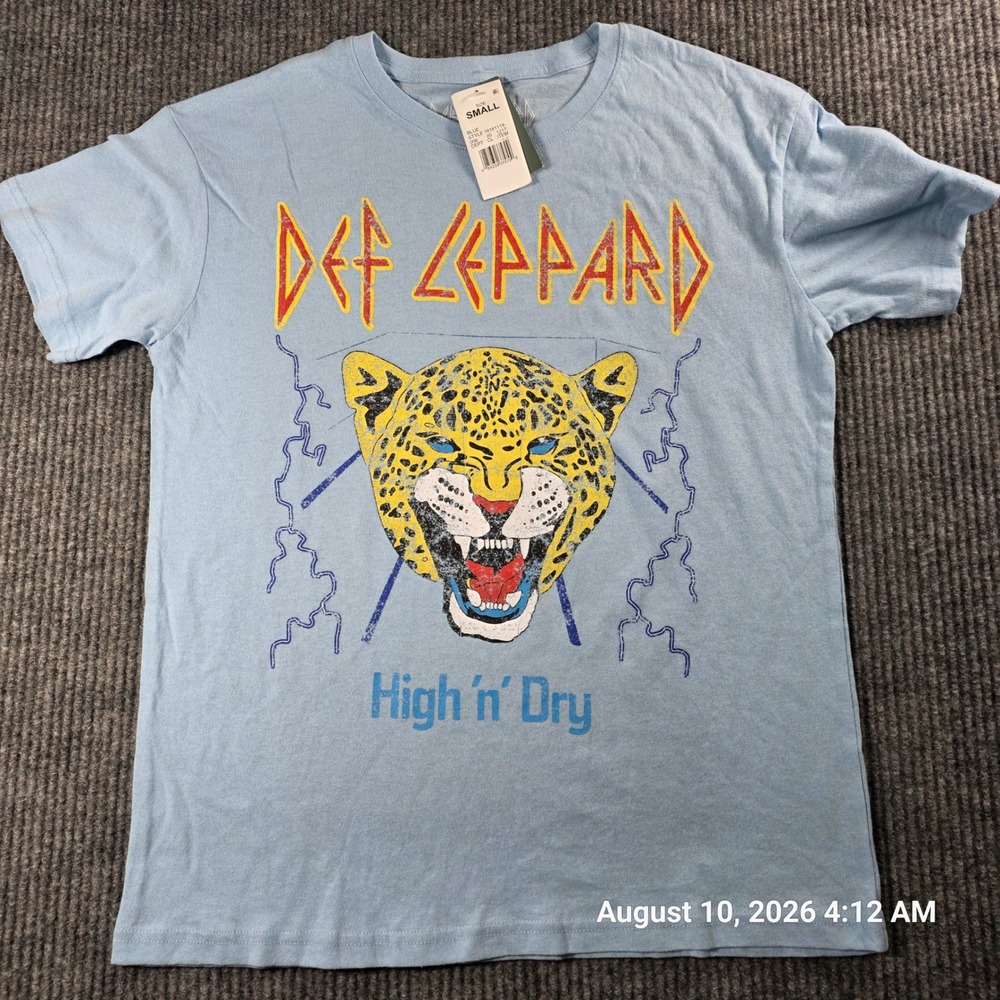 Def Leppard High n Dry Graphic Tee Light Blue Cotton Band T-Shirt 18161119 Small